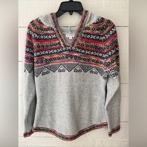 NorthStyle Gray Fair Isle Knit Wool Blend Multicolor Pullover Hoodie Sweater S